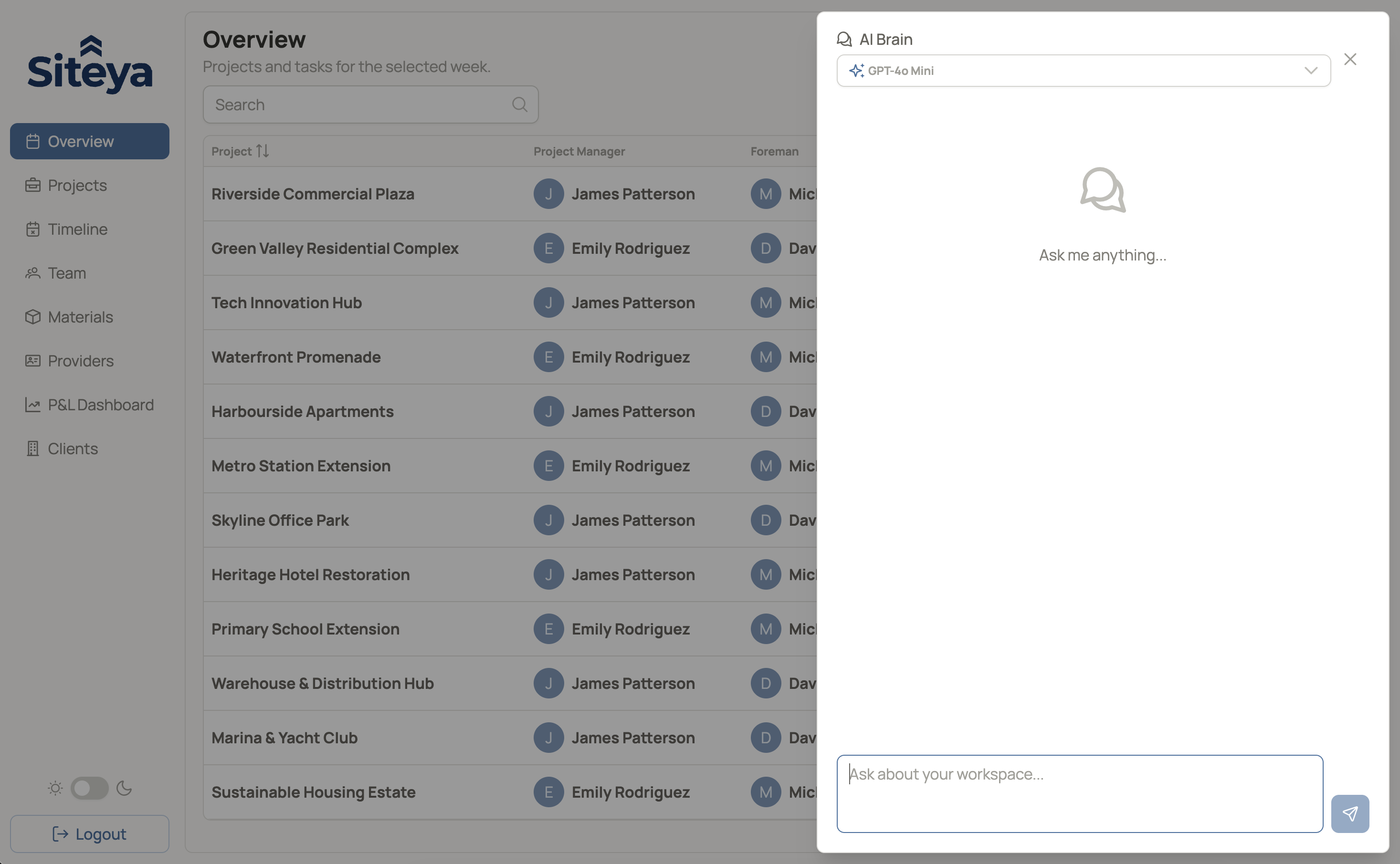 Siteya AI assistant chat